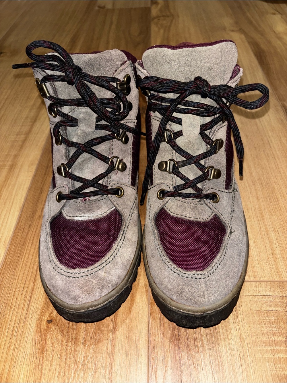 Women's Rocky Suede Hiking Boot in Taupe with Burgundy Accents
